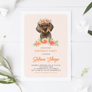 Waterverf Dachshund Peach Florals Dog Birthday Kaart