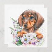  Waterverf Dachshund Puppy Floral (Voorkant / Achterkant)