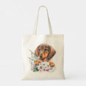  Waterverf Dachshund Puppy Floral Tote Bag (Achterkant)