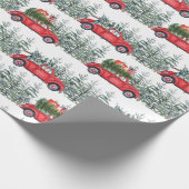 Waterverf Dachshund Red Car Winterforest Pattern Cadeaupapier (Hoek)