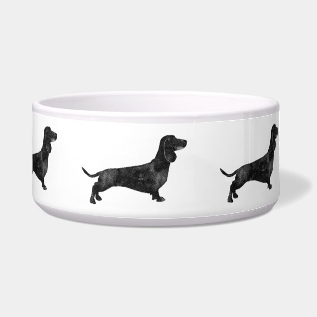 Waterverf-dachshund-silhouet Voerbakje (Voorkant)