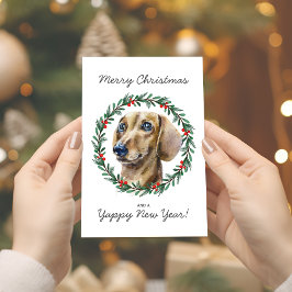 Waterverf Dachshund Vakantie krans Kerstmis Kaart