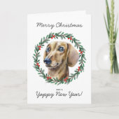Waterverf Dachshund Vakantie krans Kerstmis Kaart (Voorkant)