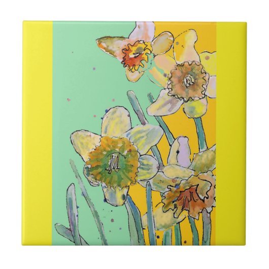 Waterverf Daffodil Bloem Aqua Geel Tegeltje (Voorkant)