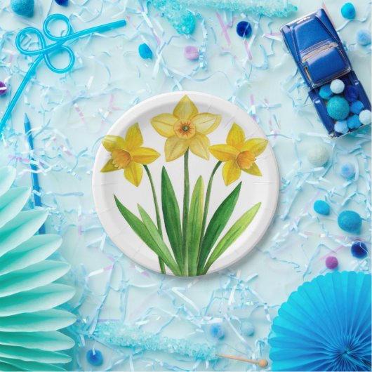 Waterverf Daffodil Ditzy Bloempapier Borden Papieren Bordje (Feest)