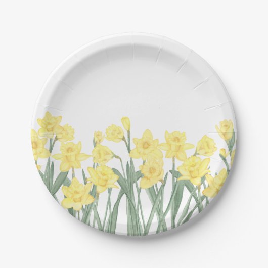 Waterverf Daffodil Ditzy Floral Papieren Bordje (Voorkant)