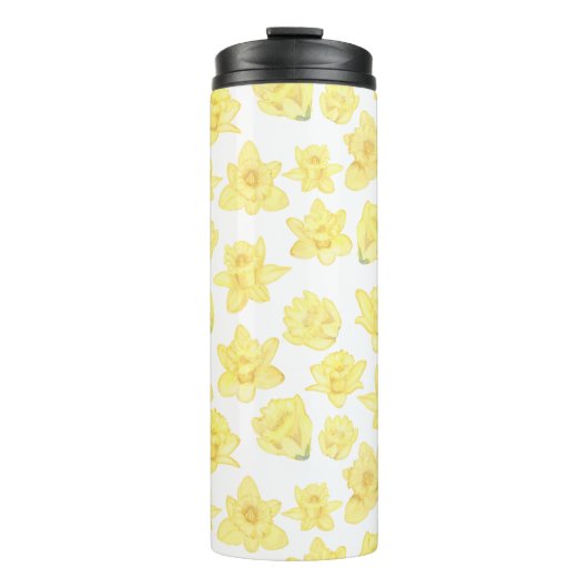 Waterverf Daffodil Ditzy Floral Pattered Thermosbeker (Voorkant)
