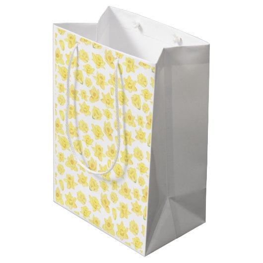 Waterverf Daffodil Floral Medium Gift Bag Medium Cadeauzakje (Achterkant Gekanteld)
