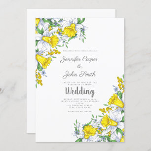 Waterverf Daffodil Floral Wedding Invitation Kaart