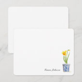 Waterverf Daffodil in blauwe en witte pot Notitiekaartje (Voorkant / Achterkant)