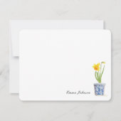 Waterverf Daffodil in blauwe en witte pot Notitiekaartje (Voorkant)