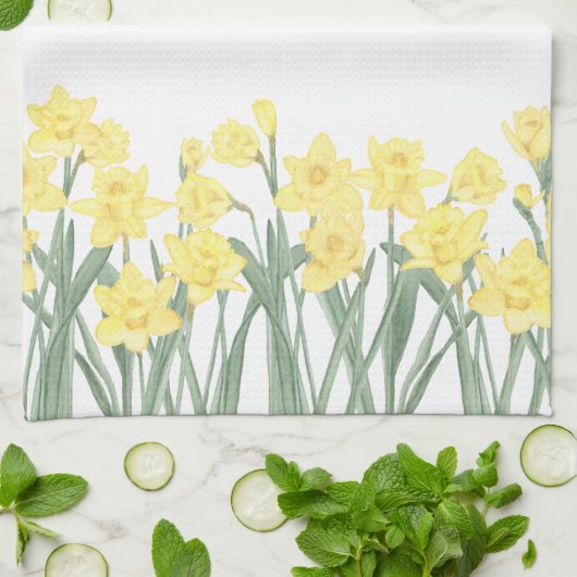 Waterverf Daffodil Theedoek (Gevouwen)