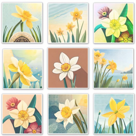 Waterverf Daffodilbloemen Scrapbook Sticker (Voorkant)