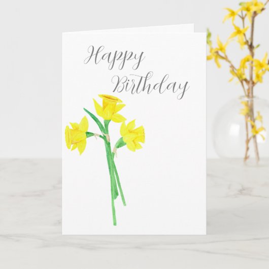 Waterverf Daffodils Birthday Kaart (Gele Bloem)