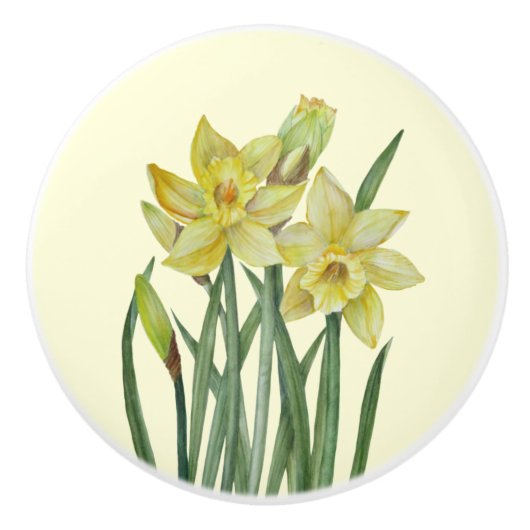 Waterverf Daffodils bloem Keramische Knop (Voorkant)