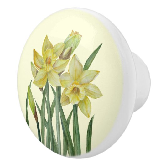Waterverf Daffodils bloem Keramische Knop (Rechts)