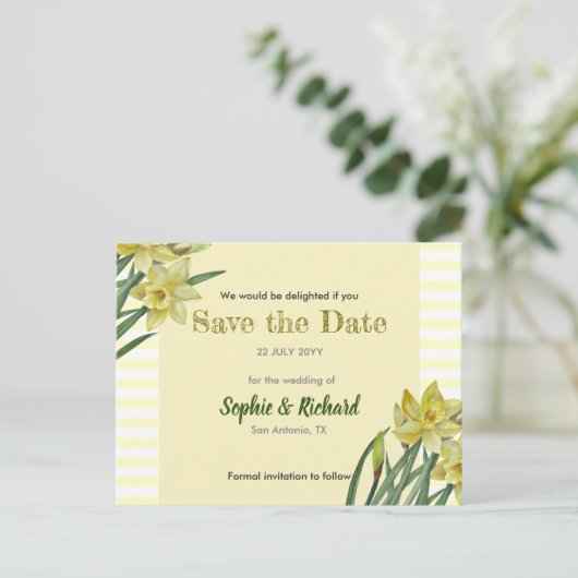 Waterverf Daffodils bloemenportret Bewaar de datum Aankondigingskaart (Staand voorkant)