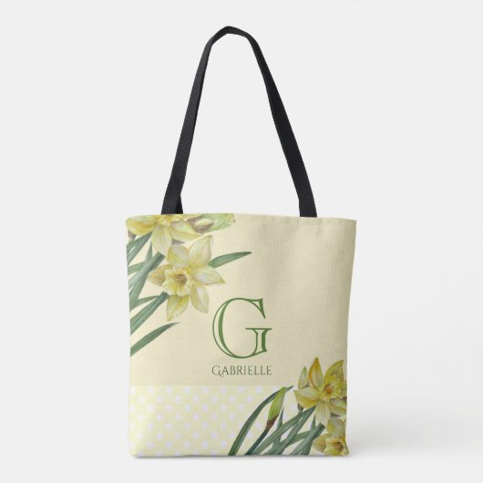 Waterverf Daffodils bloemenportret monogram Tote Bag (Achterkant)