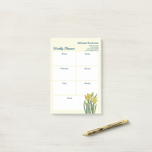 Waterverf Daffodils Botanische Wekelijkse Planner Post-it® Notes (Op bureau)