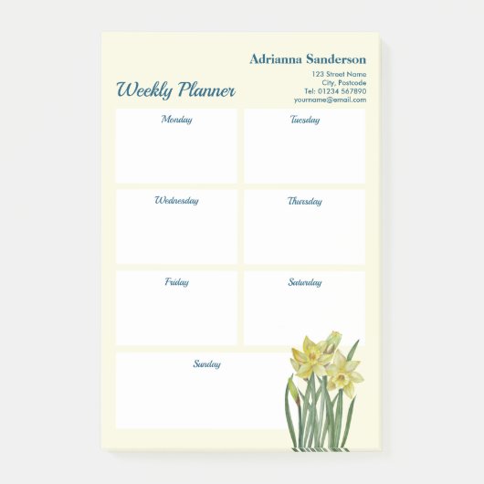 Waterverf Daffodils Botanische Wekelijkse Planner Post-it® Notes (Voorkant)
