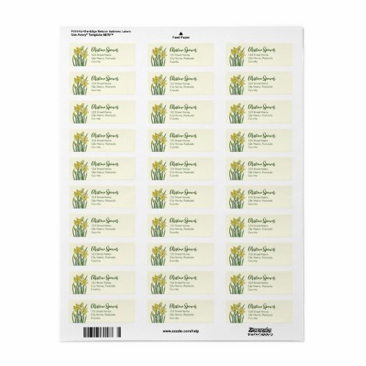 Waterverf Daffodils Flower Portrait Illustratie Etiket (Full Sheet)