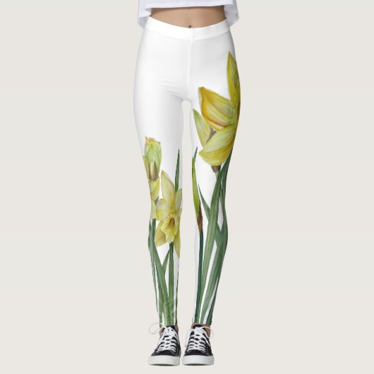 Waterverf Daffodils Flower Portrait Illustratie Leggings (Voorkant)
