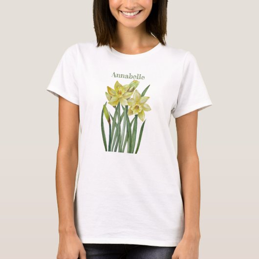 Waterverf Daffodils Flower Portrait Illustratie T-shirt (Voorkant)