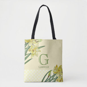 Waterverf Daffodils Flower Portret Monogram Tote Bag