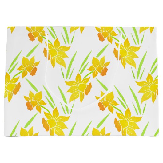 Waterverf Daffodils Patroon Groot Cadeauzakje (Voorkant)