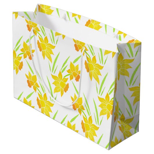 Waterverf Daffodils Patroon Groot Cadeauzakje (Achterkant Gekanteld)
