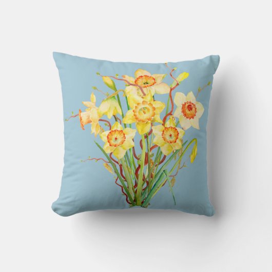 Waterverf Daffodils Pillow Kussen (Voorkant)