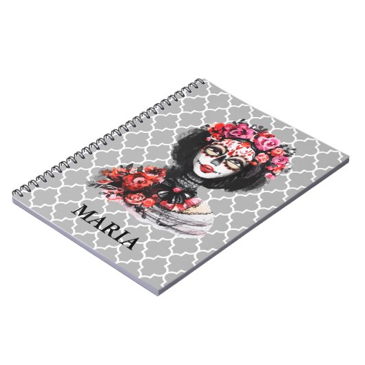 Waterverf Dag van de dode Rozen Roze rood Notitieboek (Linkerzijde)