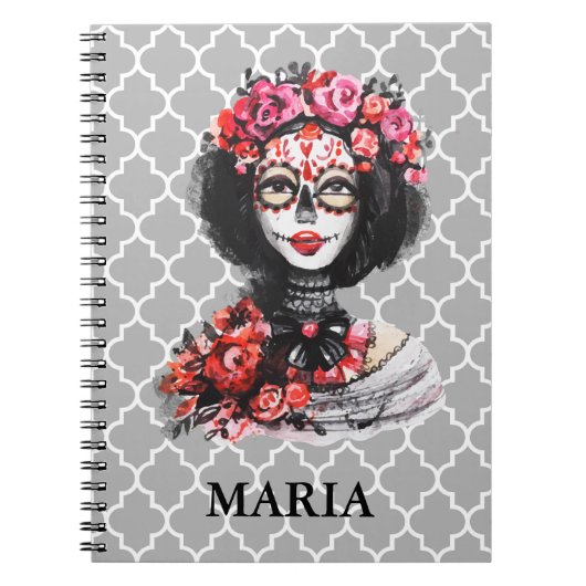 Waterverf Dag van de dode Rozen Roze rood Notitieboek (Voorkant)