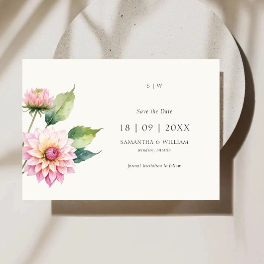 Waterverf Dahlia bloem Save the Date Uitnodiging