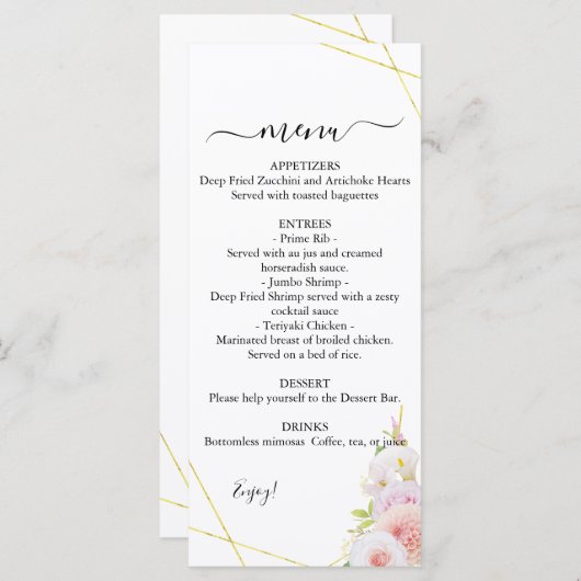 Waterverf Dahlia en Rozen bruiloft Menu (Voorkant / Achterkant)