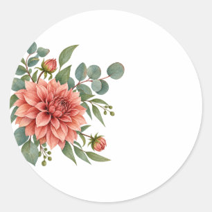 Waterverf Dahlia Eucalyptus Bloemist Ronde Sticker