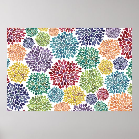 Waterverf Dahlia Flowers Bright Poster Art Print (Voorkant)