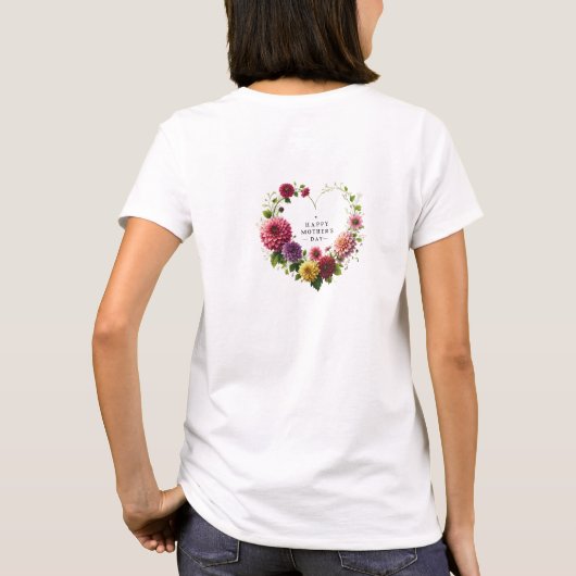 Waterverf Dahlia Hart Bloemkrans Moederdag T-shirt (Achterkant)