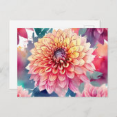 Waterverf Dahlia Summer Briefkaart (Voorkant / Achterkant)