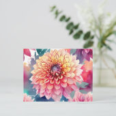 Waterverf Dahlia Summer Briefkaart (Staand voorkant)