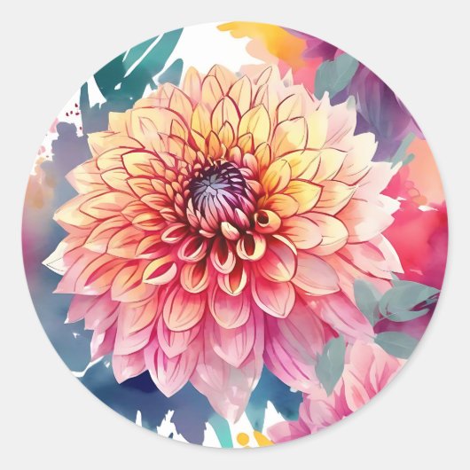 Waterverf Dahlia Summer Ronde Sticker (Voorkant)