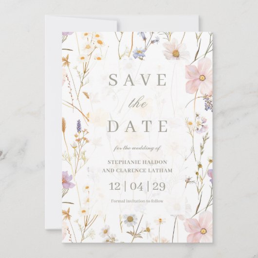 Waterverf Dainty Flowers Wedding Save the Date Kaart (Voorkant)