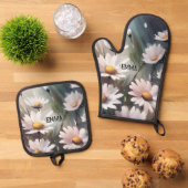 Waterverf Daisies Aangepaste naam Ovenwant & Pannenlap Set (Top down)