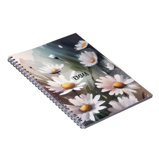 Waterverf Daisies Aangepaste Naam Tekst Notitieboek (Rechterzijde)