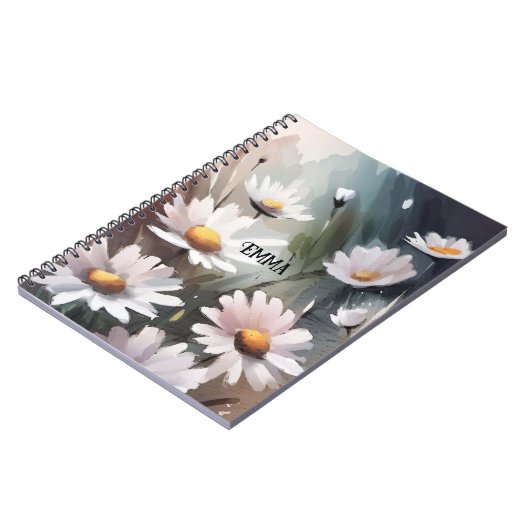 Waterverf Daisies Aangepaste Naam Tekst Notitieboek (Linkerzijde)