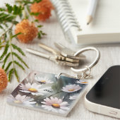 Waterverf Daisies Aangepaste Naam Tekst Sleutelhanger (Voorkant Rechts)