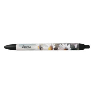 Waterverf Daisies Botanische Elegante Script Naam Zwarte Inkt Pen