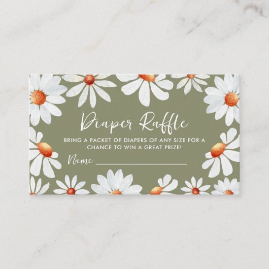 Waterverf Daisies Diaper Raffle Informatiekaartje (Voorkant)