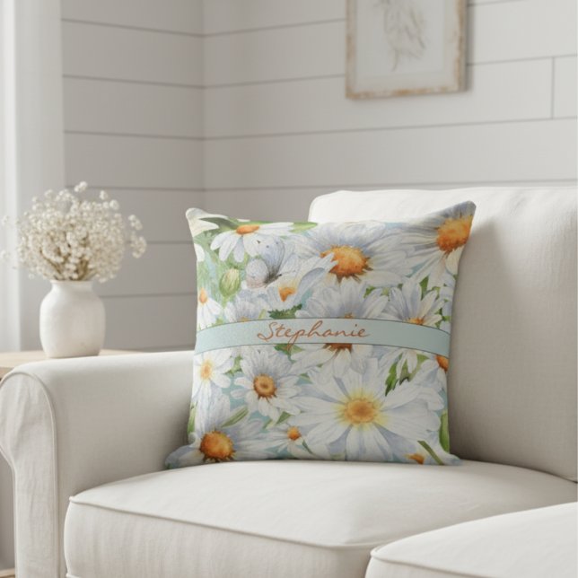  Waterverf Daisies en Vlinder Monogram Kussen (Creator heeft geüpload)