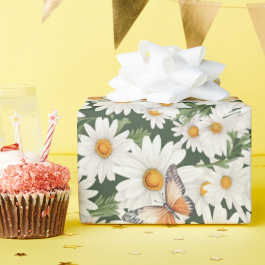 Waterverf Daisies en Vlinders Cadeaupapier (Verjaardagsfeest)